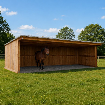 Dortoirs en bois pour chevaux avec toit gris